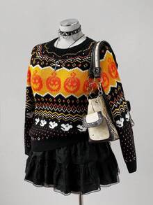 Sunspun Halloween Plus Size Sweaters Winter Fall Autumn - Black - View 6