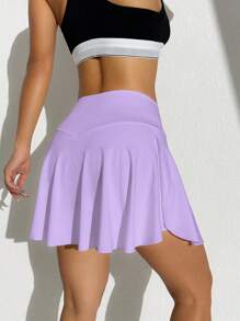 Gameset SHEIN Sport Women's Solid Color Asymmetric Waistband Pocket Sports Skort Purple Tennis Skirt Workout Skirt - Purple - View 2
