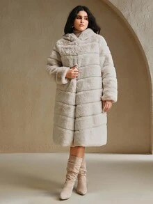 Anewsta New Autumn/Winter Faux Fur Long Coat, Fashionable Faux Rabbit Fur Women's Outerwear