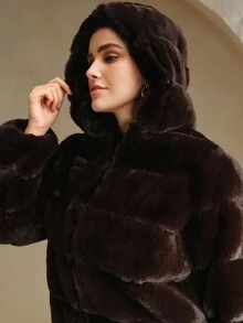 Anewsta Chaqueta de moda de manga larga con abertura frontal y piel sintética para mujer de talla grande, otoño/invierno - Café integral - Ver 5