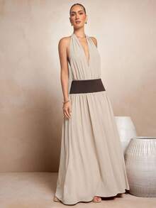 L'Amorae VÁY MAXI CỔ HỌA TIẾT EO CHO NỮ, THẮT LƯNG VỀ SAU, CỔ HỌA TIẾP THEO VÒNG EO TƯƠNG PHẢN - trắng - Xem 3