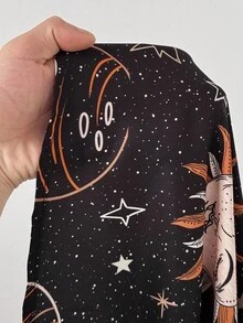 Sweetra 大码女式深色垃圾摇滚太阳脸印花翻领长袖休闲连衣裙 - 彩色 - 查看 7