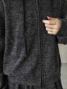 FRIFUL Bộ đồ thường ngày cho nữ, áo hoodie và quần dài tay dài có dây rút phía trước, màu trơn, hở vai - màu đen - Xem 6