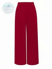 SHEIN Clasi Plus Size Women Elastic Waist Casual Straight Leg Wide Leg Pants Fall Cloth For Women - Red - View 1