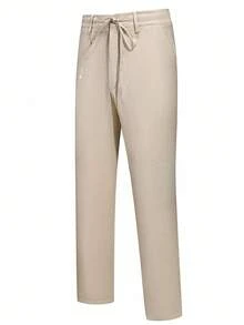 Manfinity Bizformal 男士休闲商务纯色通勤斜口袋西装裤，老款风格 - 卡其色 - 查看 3