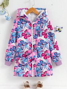 少女休闲蝴蝶印花保暖连帽衫，秋冬季 - 紫色 - 查看 4