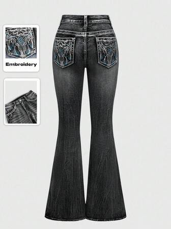 Hippie Women's Cowgirl Embroidered Hippie Style Denim Jeans