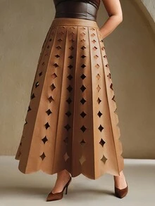 Anewsta Váy da PU màu nâu nhạt dáng rộng dáng chữ A cho nữ cỡ lớn mùa thu và đông phong cách cổ điển, thanh lịch, đơn giản, hiện đại và thời trang đi làm đi chơi đi làm - Cà phê nâu - Xem 4