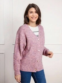 SHEIN LUNE Women Casual Drop Shoulder Loose Cardigan, Valentine's Day Pink Sweater Spring Clothes