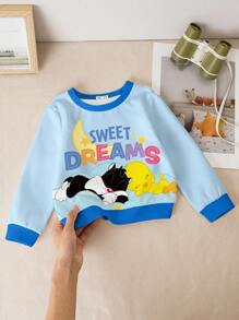 LOONEY TUNES X SHEIN Sudadera de cuello redondo de manga larga con estampado de letras y dibujos animados para bebé niño - Blanco - Ver 5
