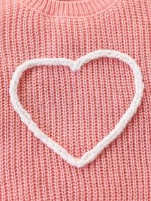 SHEIN Suéter versátil y lindo con patrón de amor para bebé y niña, prenda exterior de punto de una sola pieza - Rosa - Ver 7