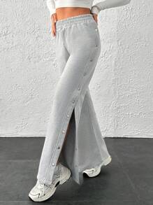 RueChic Cozy Chic Snap-Button Side Joggers - Heather Grey | Lounge In Style - Grey - View 4