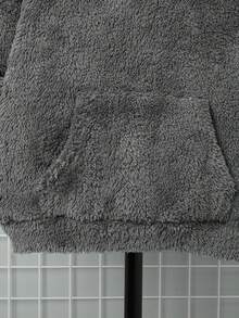 SHEIN Boys' Casual Embroidered Double-Sided Fleece Hooded Pullover Sweatshirt,Winter Set,Winter Clothing,Fall Outfits,Fall Clothing,All Clothes For Kids,Grey Tops, - Grey - View 5