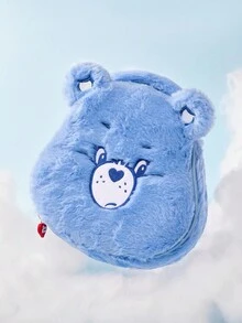 SHEIN X Care Bears 1 件可爱毛绒熊头造型化妆包，手提式，超大容量，可存放化妆品瓶和日常用品，适合女性和青少年，欢呼熊，熊