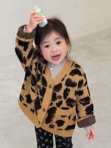DAZY Infant/Toddler Girls' Allover Leopard Print Casual Cardigan, Spring/Autumn - Coffee Brown - View 1