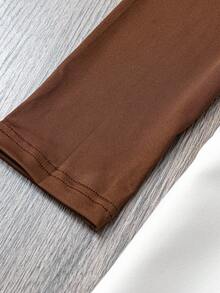 INAWLY Plus Size Solid Color Oblique Shoulder Top And Shorts 2 Pieces Set Fall Cloth For Women - Brown - View 4
