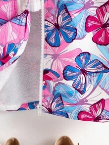 少女休闲蝴蝶印花保暖连帽衫，秋冬季 - 紫色 - 查看 8