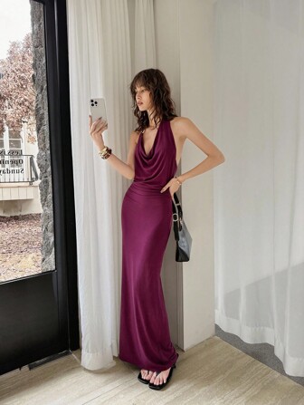 ATUI Studio Vestido elegante y sexy de mujer con escote pronunciado y espalda descubierta