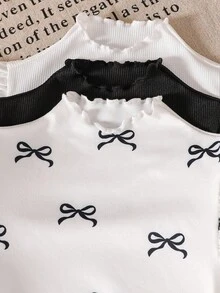 SHEIN 3pcs/Set Young Girls Puff Sleeve Long Sleeve T-Shirt,Casual Basic Stand Collar Heart Bow Print Tops For White Autumn School Back-To-School,Tween Shirt - Multicolor - View 4