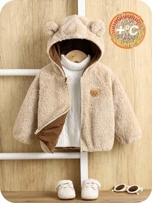 SHEIN Baby Boys Reversible Hooded Padded Coat, Thermal Lined Thickened Winter Jacket, Warm & Soft Comfortable Casual Graphic Print All-Match Outerwear, Suitable For Indoor, Outdoor, Daily, Sports, Party, Holiday In Autumn/Winter Season Baby Bear Jacket Toddler Jackets Baby Boy Coats Fall