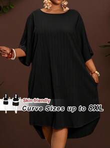 SHEIN CURVE+ 2025年新款狂欢/复活节女装、复古风女装、乡村演唱会服装、外出服装、仙女风、节日服装、热带度假女装、夏季女装、夏季狂欢/乡村/海滩度假服装/海滩服装/海滩装 - 黑色 - 查看 1