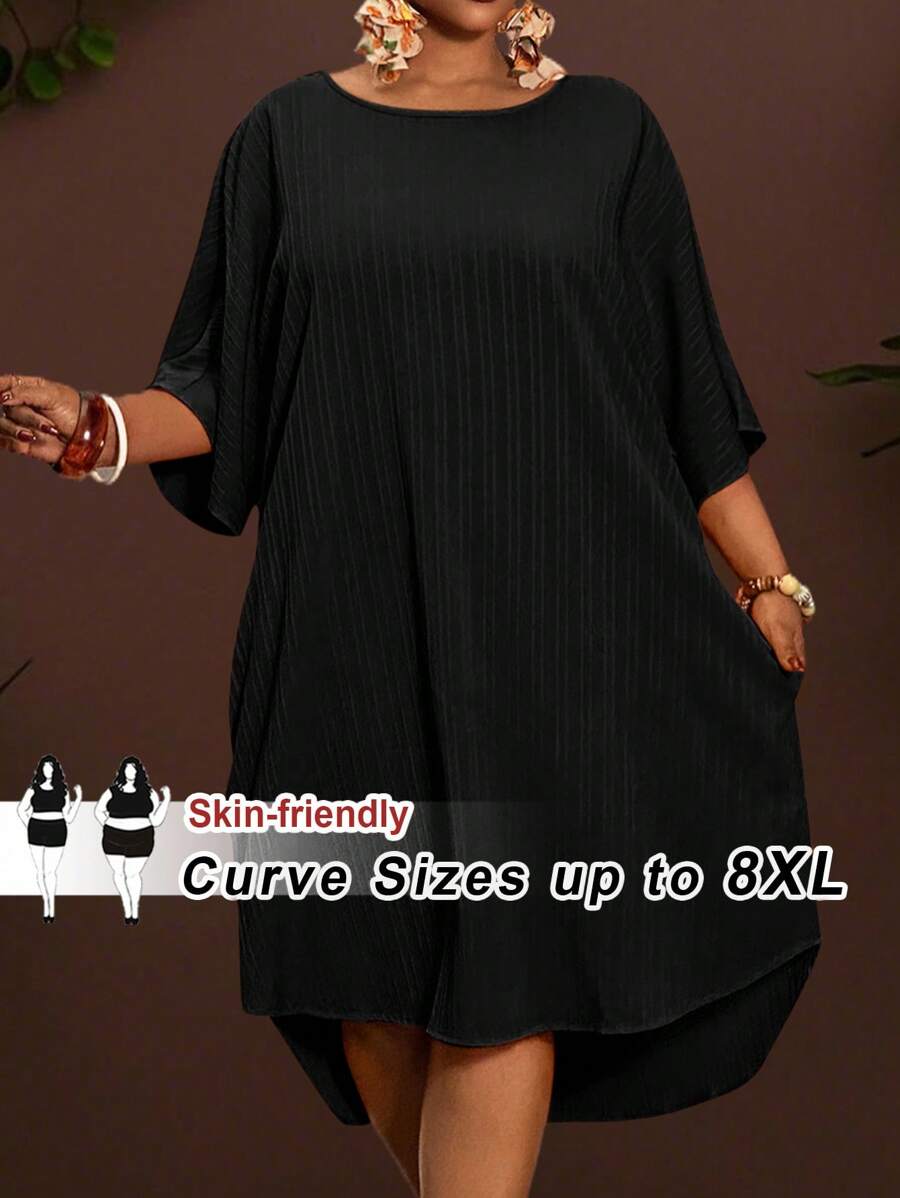 SHEIN CURVE+ 2025年新款狂欢/复活节女装、复古风女装、乡村演唱会服装、外出服装、仙女风、节日服装、热带度假女装、夏季女装、夏季狂欢/乡村/海滩度假服装/海滩服装/海滩装 - 黑色 - 查看 1