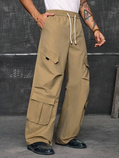 AXEPEAK Pantalones cargo de pierna ancha de unicolor versátiles y casuales para hombres