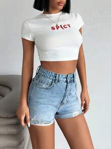 EURMUSE Summer Casual Washed Distressed Denim Shorts - Medium Wash - View 4