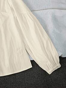 SHEIN Áo cánh dài tay màu trắng viền ren cho nữ, trang phục thường ngày thanh lịch cho kỳ nghỉ - Màu be - Xem 5