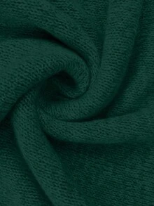 Elenzga 大码女式休闲宽松圆领长袖落肩套头毛衣，秋冬 - 墨綠色 - 查看 4