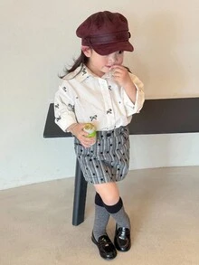 DAZY Baby Girls Bow Embroidery Korean Style Loose Fit Collared Blouse Fall/Winter - White - View 2