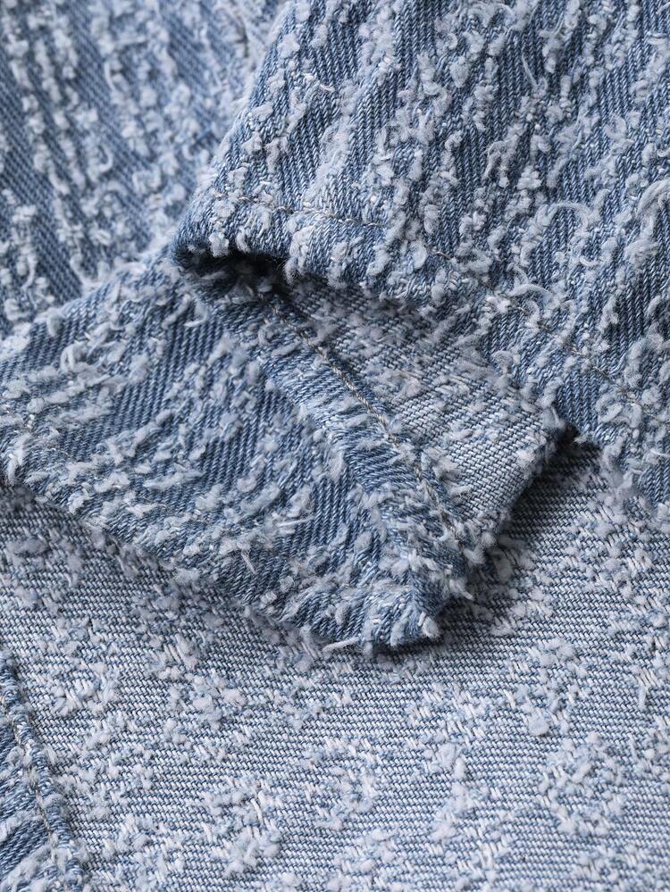 Textured Fabric Blue Men's Shirt, Autumn