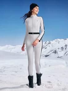 In My Nature 女款秋冬撞色拼布修身户外连体滑雪服女款雪地服女款滑雪连体服冬季连体服女款全身滑雪服 - 杏色 - 查看 9