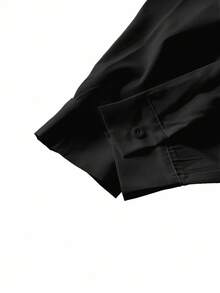 INAWLY 女式加大码纯色长袖单排扣休闲/工作衬衫 - 黑色 - 查看 7