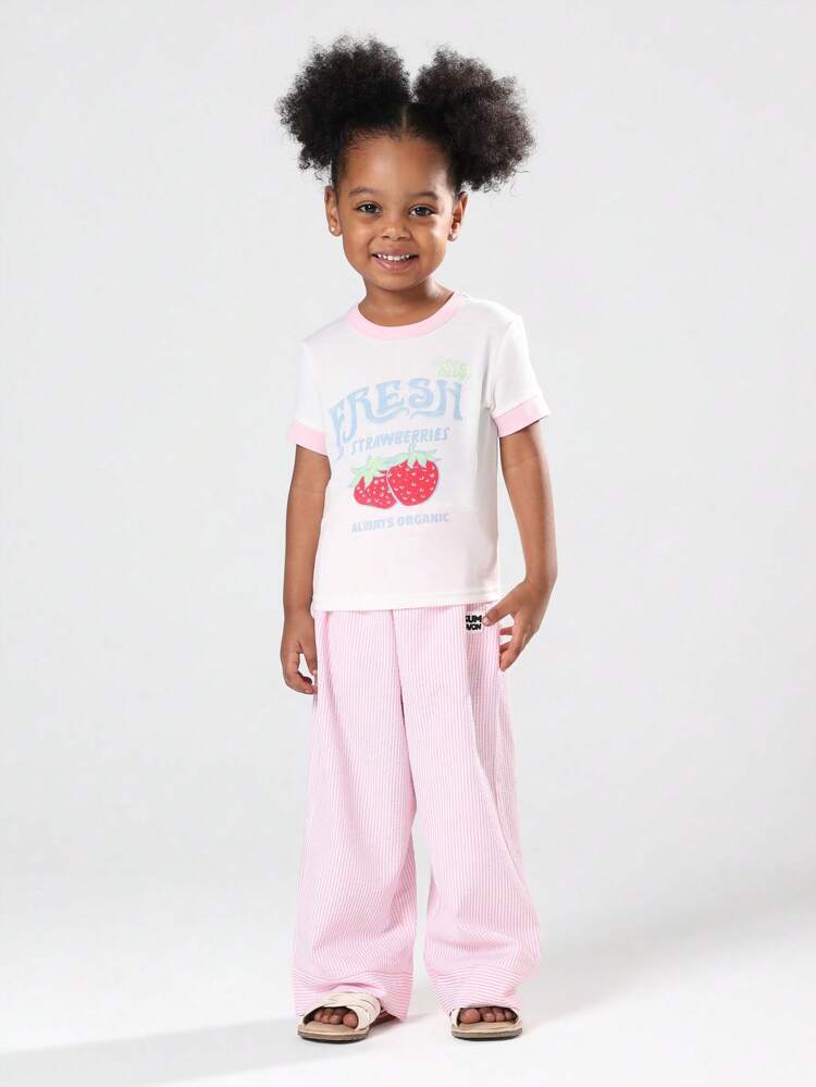 Fresh Strawberry Print T-Shirt With Wide Leg Pants