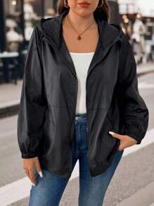 EMERY ROSE Plus Size Women Lightweight Hooded Jacket, Portable Outerwear Fall Winter Cloth For Women Autumn - Black - View 5