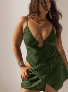 Aralina Curve Women Textured Fabric Detail One Piece Swimsuit Perfect For Beach Outfits And Summer Outfits