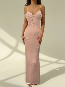 Aloruh 手工钩编紧身 3D 花卉吊带裙，适合女士浪漫约会和海滩度假，春夏季