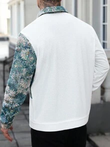 Manfinity CasualCool 男士花卉印花前扣口袋休闲长袖夹克，秋季 - 彩色 - 查看 2