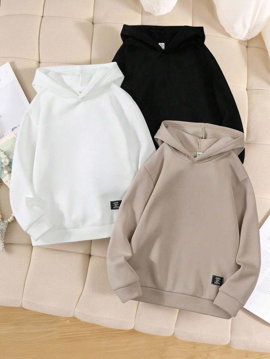 SHEIN 3件套少女休闲字母印花卫衣,通勤、上学、日常休闲和运动穿着皆宜,适合秋冬季节。 - 彩色 - 查看 1