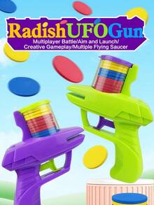 Zazumi 1PC Radish Flying Disc Gun Outdoor EVA Foam Toy Launcher Parent Child Interactive Game Soft Projectile Toy For Backyard Park Fun