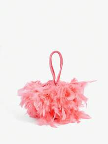 SHEIN BAE Women's Faux Feather Evening Clutch Bag, Black, Luxury Bag For Party And Club - Watermelon Pink - View 6