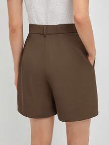 BizChic Women's Loose Casual Shorts With Slant Pockets, Solid Color (No Belt), Chic And Elegant For Urban Commute, Daily Wear, Romantic 90s Retro, Suitable For Christmas, New Year, Valentine's Day, Party, Beach, Graduation, Fashion, Carnival, Holiday, Wedding Guest, Brunch, Airport, Multi-Occasion - Brown - View 9