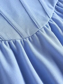 SHEIN Girlism 少女网眼细肩带蝴蝶结褶饰连衣裙，优雅适合春、夏、秋、冬、返校、派对、约会 - 藍色 - 查看 5