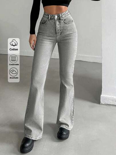 EURMUSE Blugi evazați cu fermoar în față din bumbac 98%