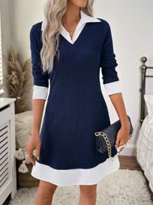 EMERY ROSE 女式夏季休闲条纹圆领连衣裙 - 藍白色 - 查看 8