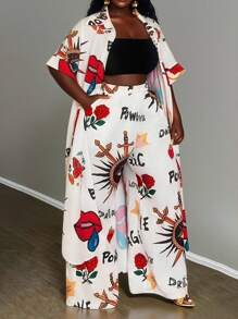 Slaydiva Plus Size Women Linen Printed Long Dress, Printed Linen Shirt, And Linen Pants Set - White - View 9