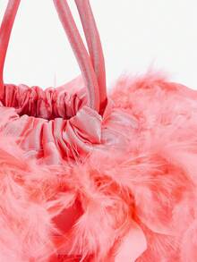 SHEIN BAE Women's Faux Feather Evening Clutch Bag, Black, Luxury Bag For Party And Club - Watermelon Pink - View 5