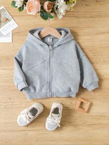 SHEIN Cute Grey Long Sleeve Hoodie Sweatshirt For Baby Girl, Autumn/Winter Fall - Grey - View 3