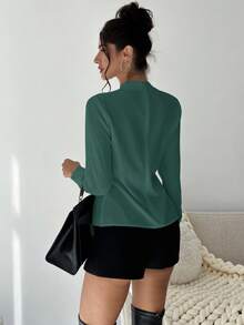 Firerie Camisa ajustada de unicolor elegante y minimalista con decoración de metal en escote en V, adecuada para el uso diario - Azul Cadete - Ver 2